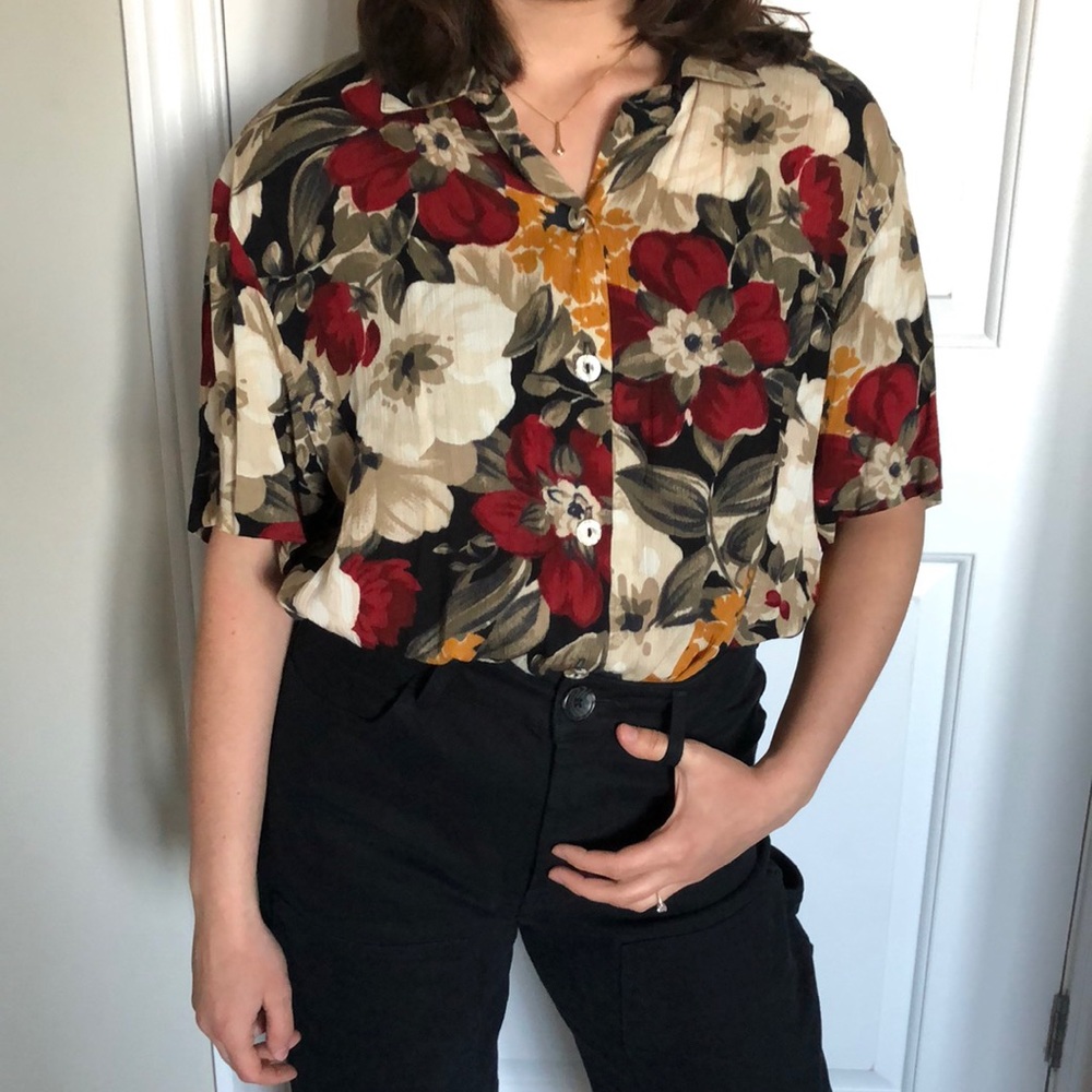 Vintage Laura Short-Sleeve Floral Collared Blouse